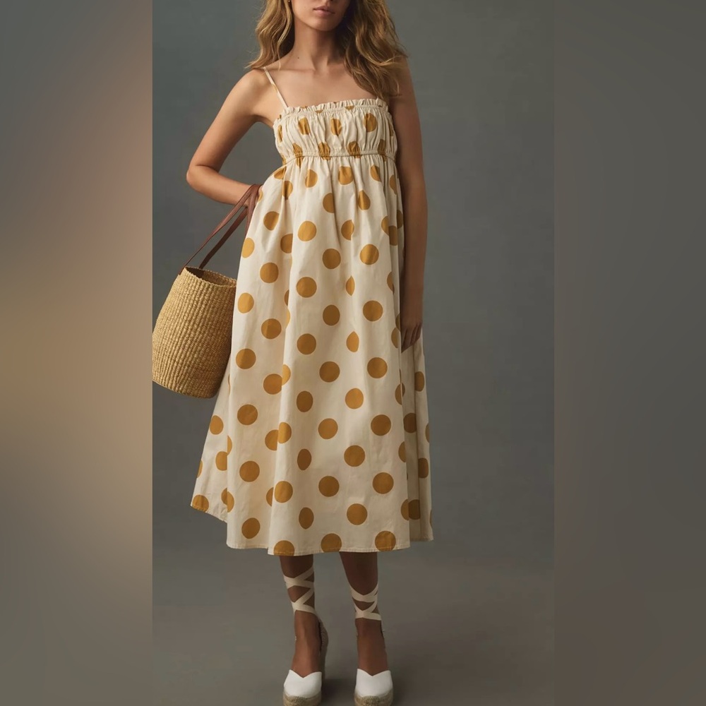English Factory Square-Neck Ruched Babydoll Midi Dress